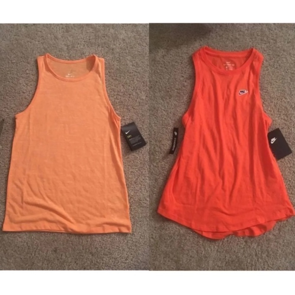 Pair of 2 orange Nike tank tops dri-fit shirt set